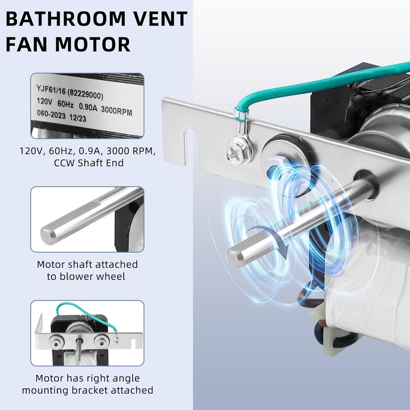 Fetechmate Upgrade 82229000 Bathroom Vent Fan Motor and Wheel Fit for Nu-Tone Bro-an 9415 9415F 9415H 9415N 9425 Replace 82229000 S82229000 C-82230 68627000 K7895, CCW -3 Year Free Replacement by - Image 3